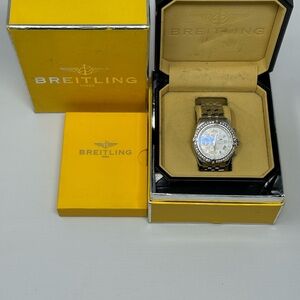 Breitling Crosswind Silver Mens Watch w 44 Diamonds A13355 EUC With Box & Papers